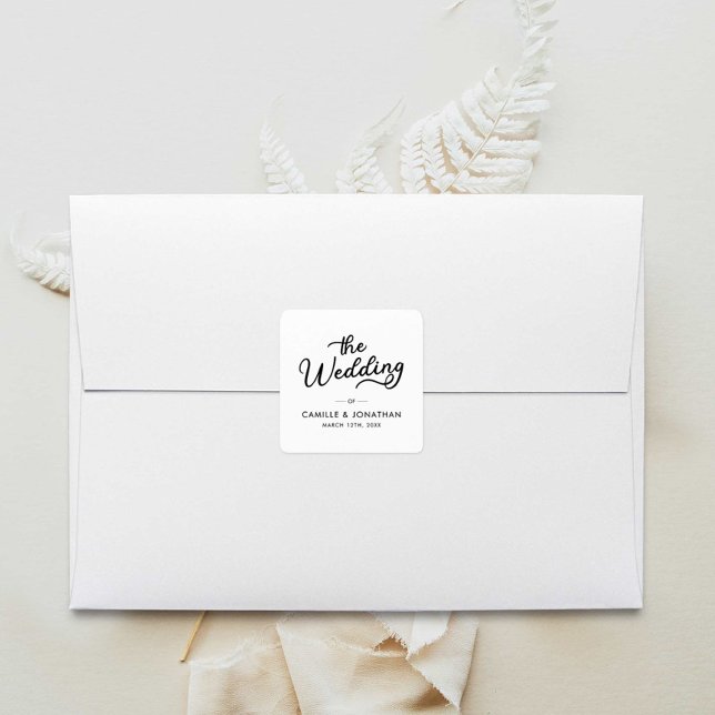 Hochzeit Elegant Minimal Quadratischer Aufkleber (Wedding Envelope Sticker Seal and customized favor sticker)