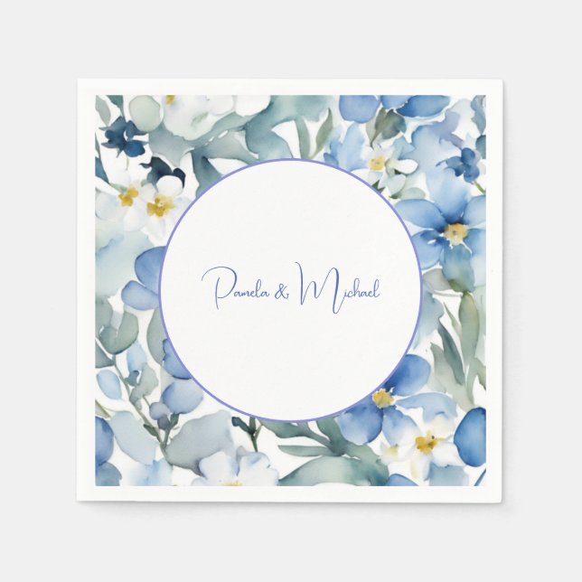 Hochzeit Elegant Minimalistisch Classical Blue Flo Serviette (Vorderseite)