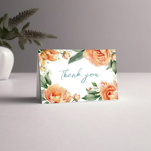 Hochzeit Elegant Peach Floral Dankeskarte (Peach floral thank you card. )