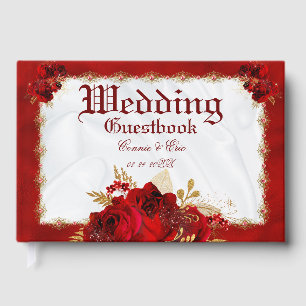 Hochzeit Elegant Red Gold White Floral Gästebuch