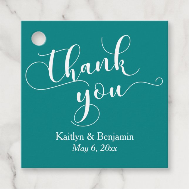 Hochzeit Elegant White auf Aquamarin Vielen Dank Geschenkanhänger (Vorderseite)