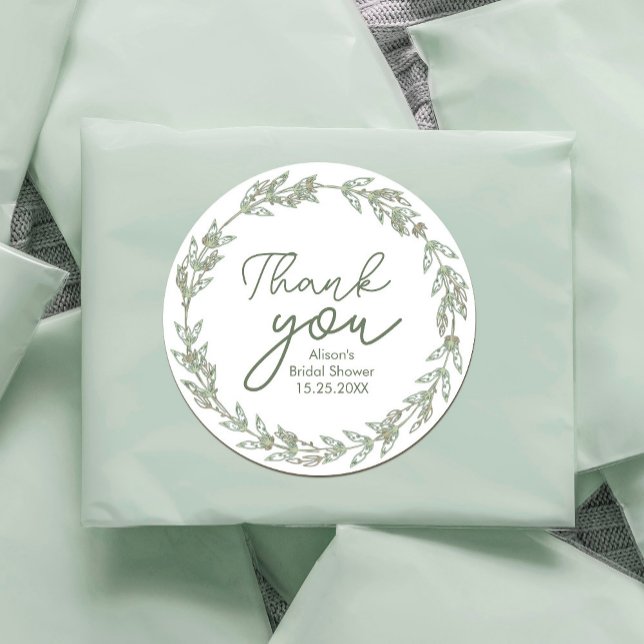 Hochzeit Elegante Blätter Wasserfarbenwelt Runder Aufkleber (Wedding Elegant Watercolor Greenery Leaves Classic Round Sticker #zazzlemade #thankyou #greenery)