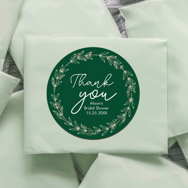 Hochzeit Elegante Blätter Wasserfarbenwelt Runder Aufkleber (Wedding Elegant Watercolor Greenery Leaves Classic Round Sticker #zazzlemade #greenery #darkgreen )