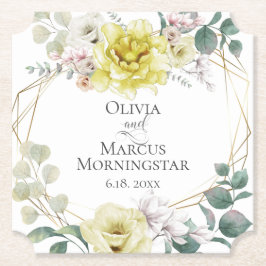 Hochzeit Elegante Cheery Yellow Peony Blume Untersetzer