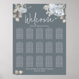 Hochzeit Elegante Florale Blaue Wasserfarben Rosen Poster