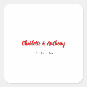 Hochzeit Elegante Kalligrafie Creative Red White Quadratischer Aufkleber