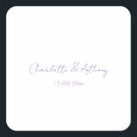 Hochzeit Elegante Kalligrafie Kreative Namen & Dat Quadratischer Aufkleber<br><div class="desc">Diese Vorlage kann an alle beruflichen Beruf angepasst werden.</div>