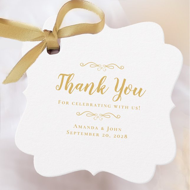 Hochzeit Elegante Kalligraphie Danke Gold White Geschenkanhänger (Von Creator hochgeladen)