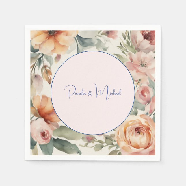 Hochzeit Elegante Minimalistische klassische Flora Serviette (Vorderseite)