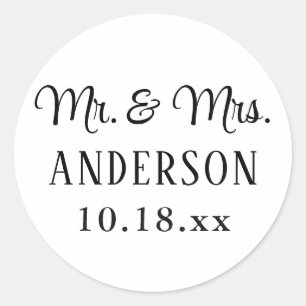 Hochzeit Elegante moderne Typografie Mr. und Mrs. Runder Aufkleber