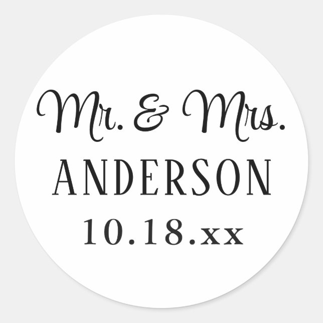 Hochzeit Elegante moderne Typografie Mr. und Mrs. Runder Aufkleber (Vorderseite)