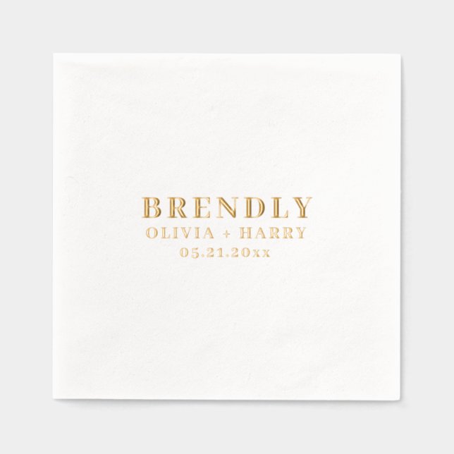 Hochzeit Elegante Monogram Names Gold Foil Napkin Servietten Mit Folie (Vorderseite)