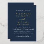 Hochzeit Elegante Romantische Marine Blue Gold Folieneinladung<br><div class="desc">Navy Blue and Gold Foil elegante und moderne Einladungen zum Hochzeitsfeiern - inklusive schöner und eleganter Schrift-Typografie für die Hochzeitsfeier.</div>