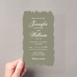 Hochzeit Elegante romantische Script-Seite Grün Fa Acryleinladungen