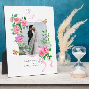 Hochzeit Elegante Rose Ribbon Pink Plaque Fotoplatte