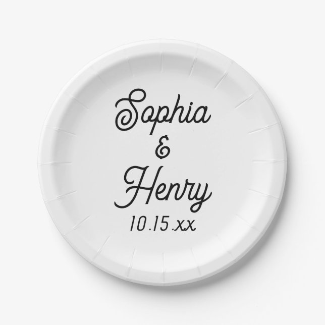 Hochzeit Elegante Script Black Modern Typografy Pappteller (Vorderseite)
