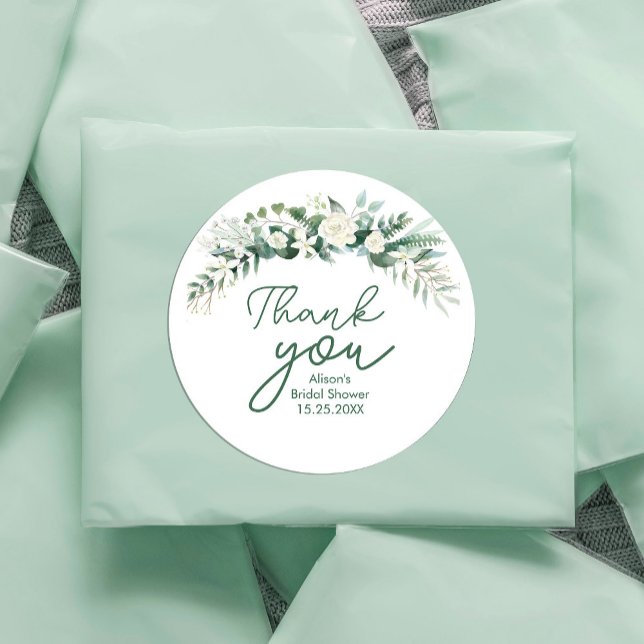 Hochzeit Elegante Wasserfarbenwelt Blumen Runder Aufkleber (Wedding Elegant Watercolor Greenery Floral #thankyou #thanksgiving #winterwedding #weddingseason)