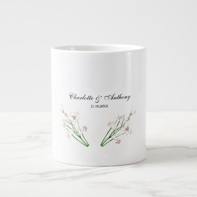 Hochzeit Eleganter Creative Floral White Chic Jumbo-Tasse (Vorderseite)