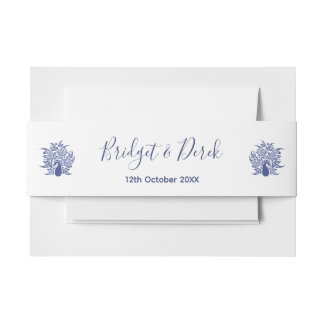 Hochzeit Eleganter Pfau Blau und Weiß individuell  Einladungsbanderole