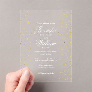 Hochzeit Eleganter romanischer Script-Gold-Speck Acryleinladungen