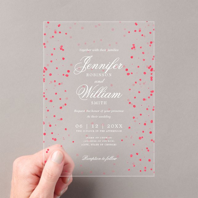 Hochzeit Eleganter romantischer Script Roter Speck Acryleinladungen (Insitu (Handheld))