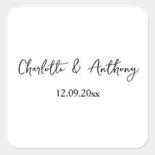 Hochzeit Eleganter Script kreativ Schwarz-weiß Quadratischer Aufkleber