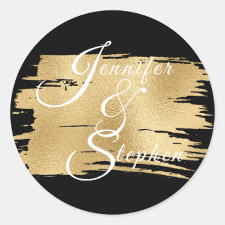 Hochzeit Elegantes Gold und Schwarz Runder Aufkleber