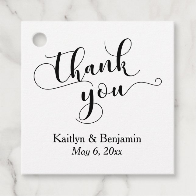 Hochzeit Elegantes schwarzes Skript auf Weiß Viele Geschenkanhänger (Vorderseite)