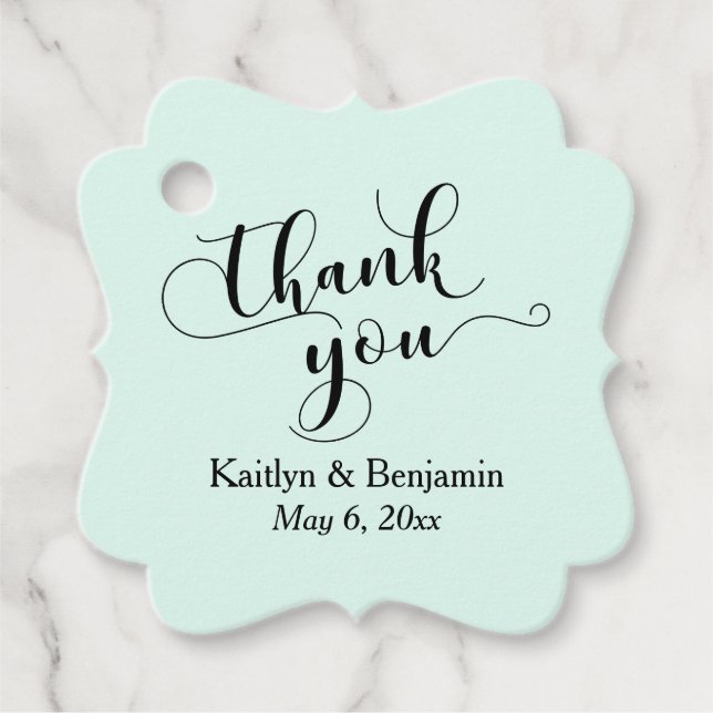 Hochzeit elegantes schwarzes Skript, Mint Green Da Geschenkanhänger (Vorderseite)