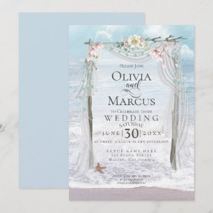 Hochzeit Elegantes Seaside Driftwood Tulle Arbor Einladung