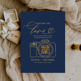 Hochzeit erfassen das Liebe Navy Blue QR Code Foto Begleitkarte
