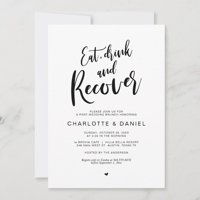 Hochzeit, Essen, Trinken und Recover Brunch Einladung (Vorderseite)