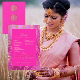 Hochzeit Ethnisch Indisch Rosa & Gold Details Einladung