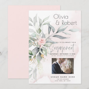 Hochzeit Eukalyptus-Blätter Wasserfarbe Rose Einladung