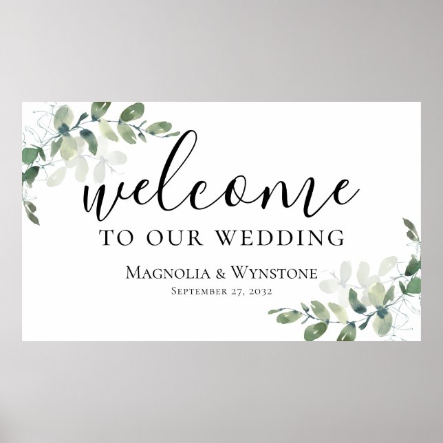 Hochzeit Eukalyptus - Grün Willkommen Poster (Vorne)