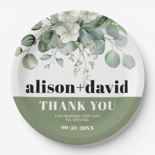 Hochzeit Eukalyptus und Weißer Blume Pappteller