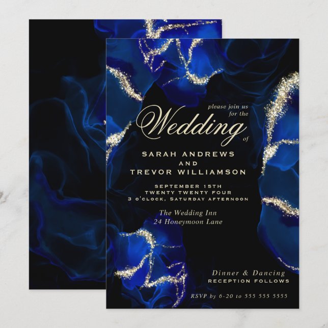 Hochzeit | Exotic Royal Blue Alcohol Tinte Einladu Einladung (Vorne/Hinten)