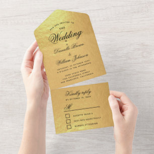 Hochzeit Faux-Goldfolie Elegantes schwarzes Schrif All In One Einladung