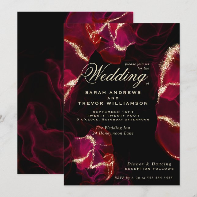 Hochzeit | Fettgepresste Alkoholtinte Einladung (Vorne/Hinten)