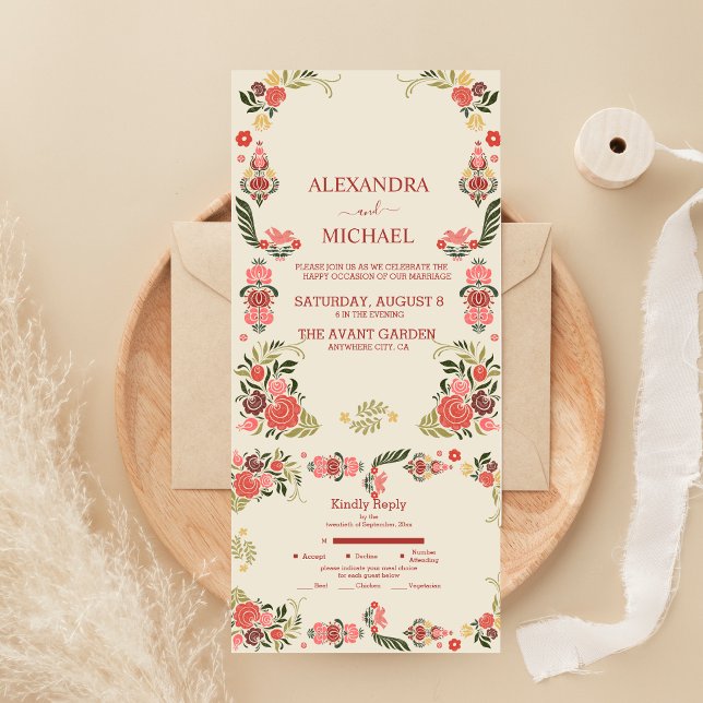 Hochzeit floraler bunter Volkskunst All In One Einladung (Von Creator hochgeladen)