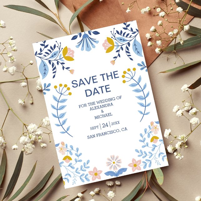 Hochzeit floraler bunter Volkskunst Save The Date (Von Creator hochgeladen)