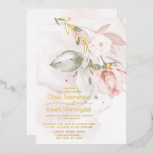 HOCHZEIT   Foil Woodland Blush Pink Rose Folieneinladung