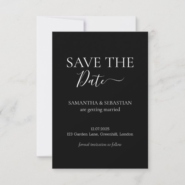 Hochzeit Formales Save the Date Schwarz (Vorderseite)