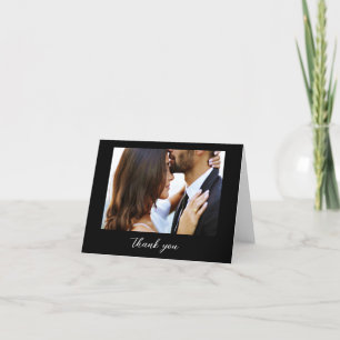 Hochzeit Foto Black Elegante Script Minimalistisch Dankeskarte