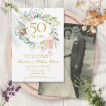 Hochzeit Foto Blumengarten 50 Jahre Einladung<br><div class="desc">Dieses hübsche botanische 50-jährige Hochzeitsjubiläum mit einer zarten Blumengarten in Aquarell wird mit Ihren Jubiläumsdetails personalisiert. Das Gegenteil deines Lieblings-Fotos Hochzeit. Entwickelt von Thisisnotme©</div>