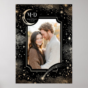 Hochzeit Foto Celestial Black Modern Stars Moon Poster