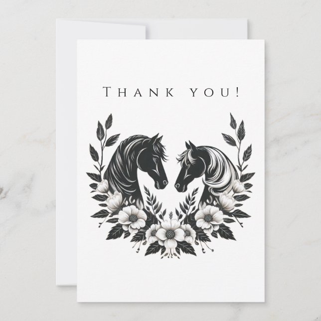 Hochzeit Foto-Dankeschön - Pferd und Blume Einladung (Rückseite)