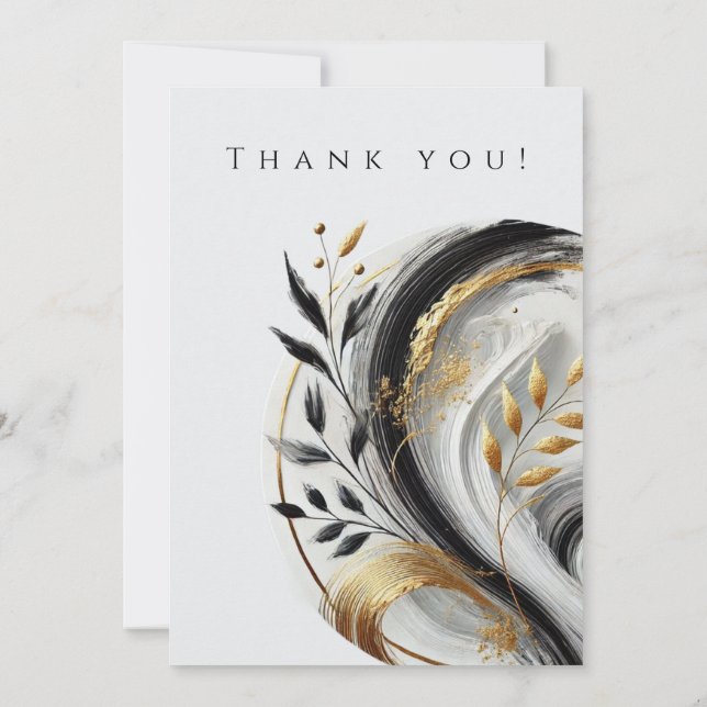 Hochzeit Foto-Dankeschön - Schwarz-weiß und Gold Einladung (Rückseite)