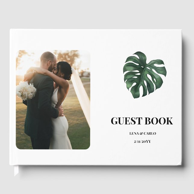 Hochzeit Foto Green Leaf Monstera Wedding Gästebuch (Vorderseite)