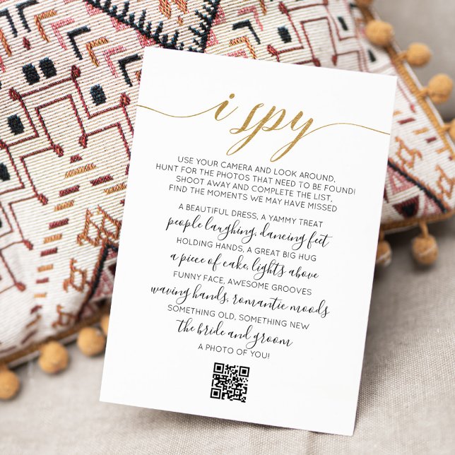 Hochzeit Foto Hunt Game I Spy Game QR Code Card Mitteilungskarte (Von Creator hochgeladen)